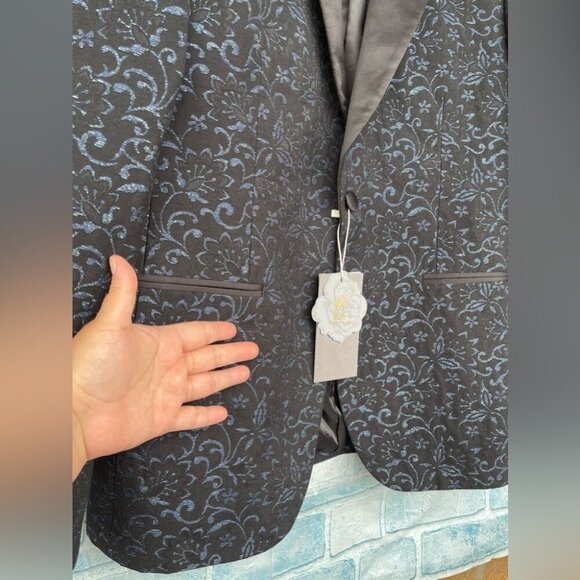 Zara Man VIP Night Out Evening Blue & Black Metallic Blazer Jacket size 42 - Picture 7 of 15